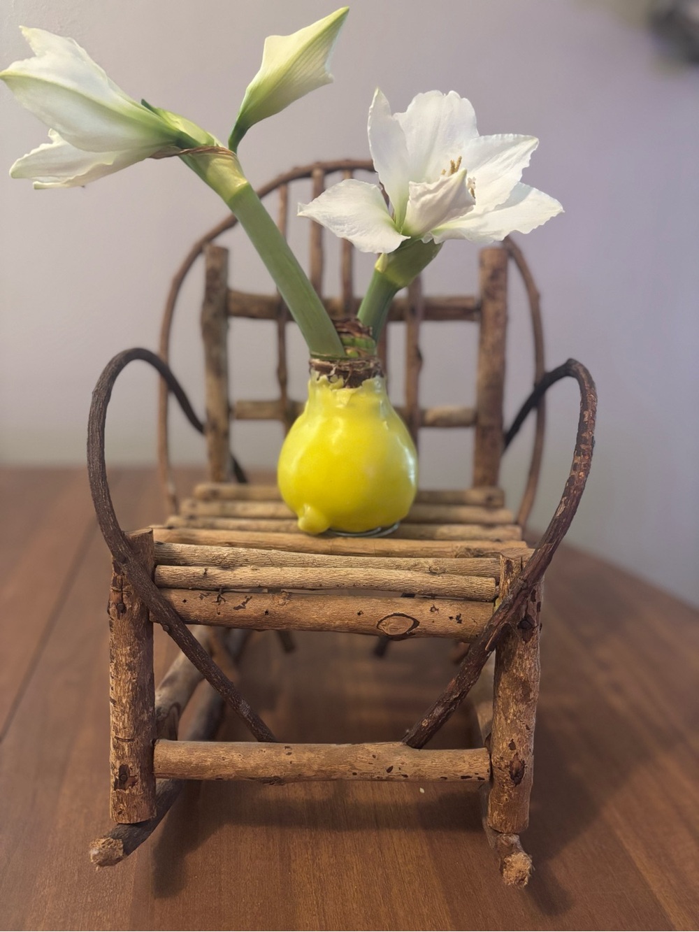 Handmade Rustic Wooden Twig Folk Art Miniature Rocking Chair. 14 in high